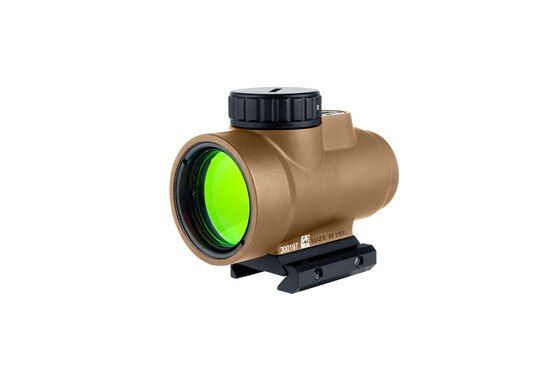 Rugged red dot optic with large objective diameter.